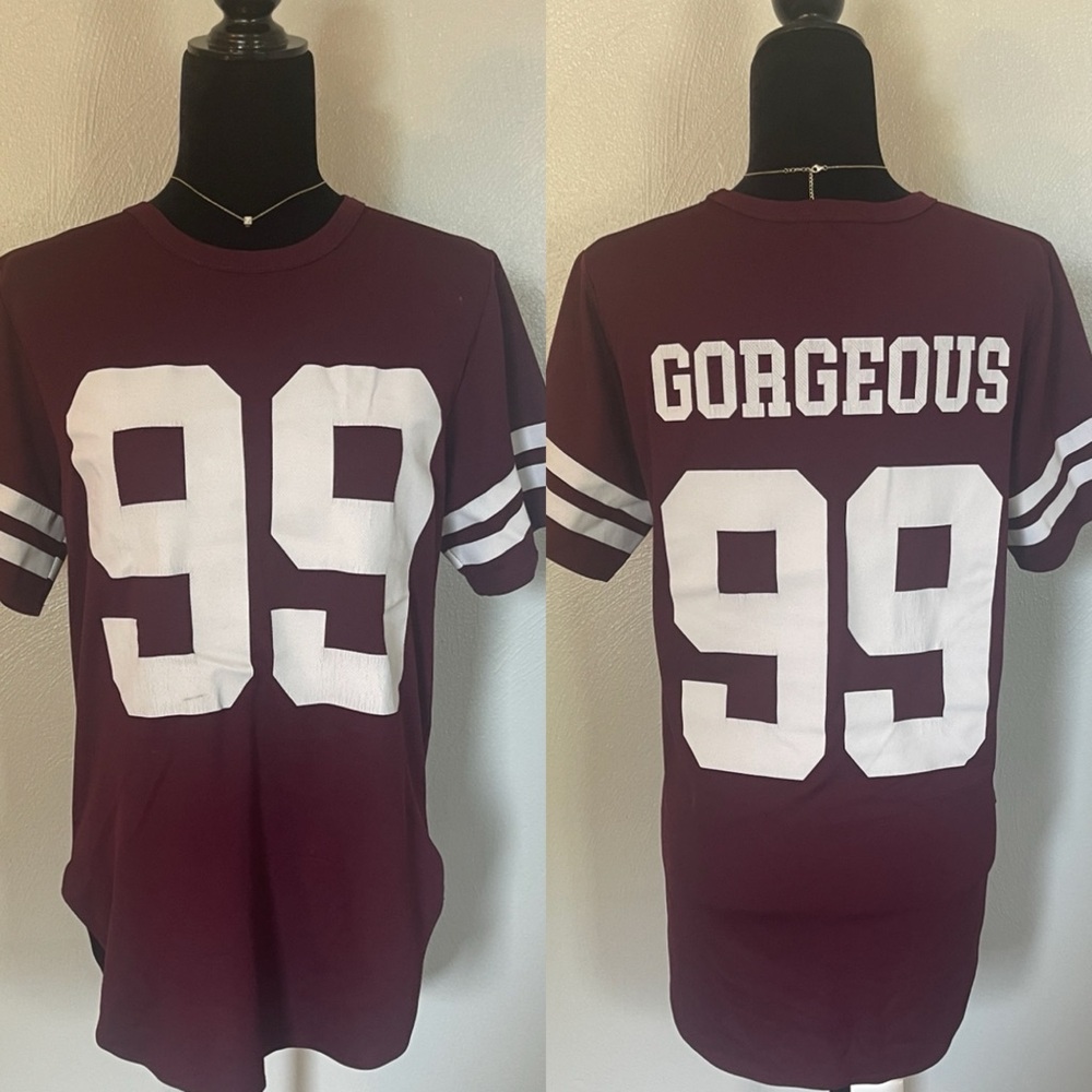 A’GACI Gorgeous Maroon Varsity Graphic Tee Dress 99 Print Size M